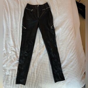 Leather skinny pants.